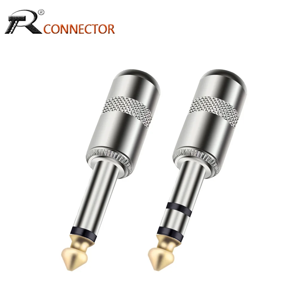 60pcs 6.35mm Mono/Stereo 1/4 inch Plug Jack Male Gold Plated Wire Connectors Guitar Effects Pedal Microphone Plug Wholesale