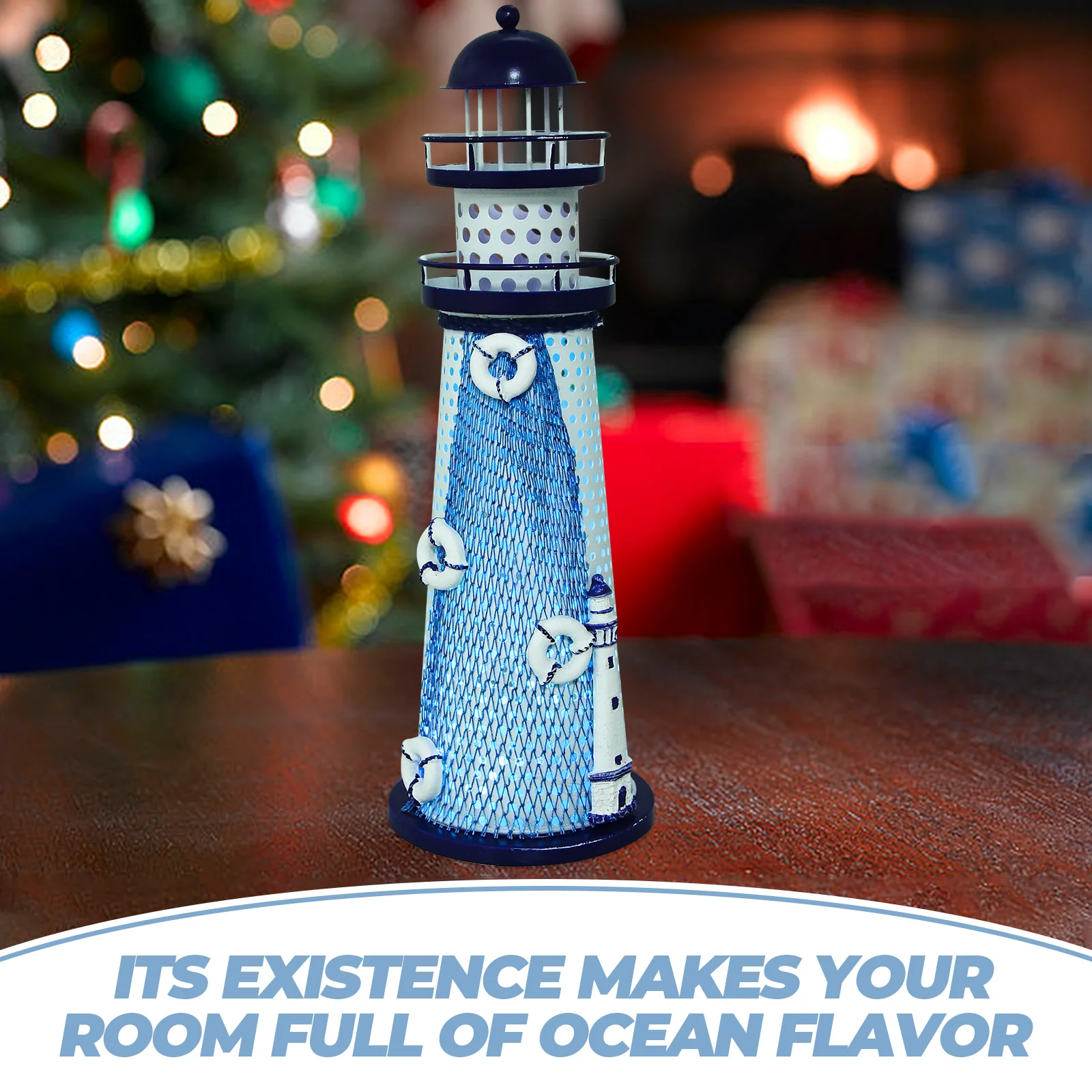 Ocean Lighthouse Candlestick Lantern Lights Display Adorn Tabletop Decor LED Lamp Decorative Night