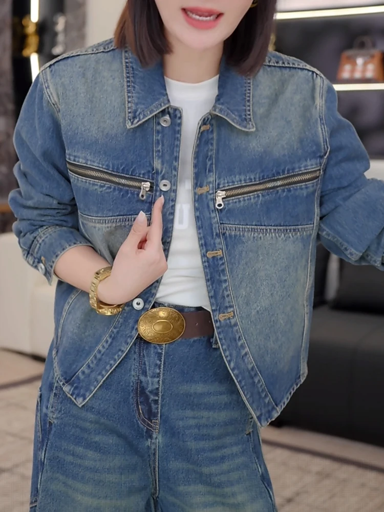 

Faionable ort Collar Denim Jaet Women's Spring Autumn 2026 New Sle Small Size Women's Clothing Versatile Top