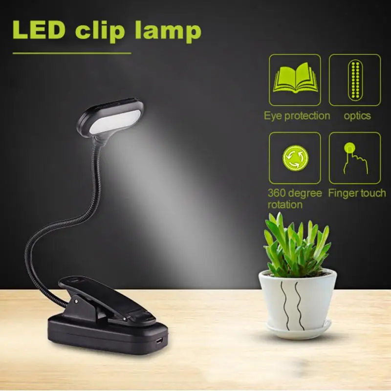 LED Mini Clip Desk Lamp Adjustable Eye Protection Reading Night Light Battery/Rechargeable Powered Bedroom Study Book Lights