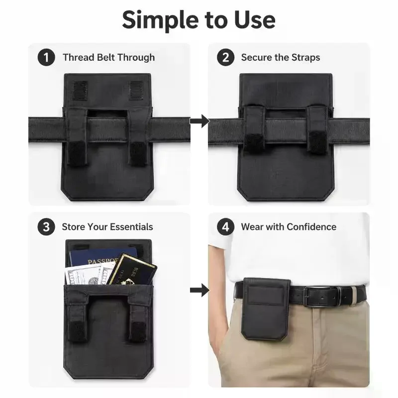 /HTF/Black Slim Belt Wallet Zero Bulk Anti Theft Belt Clip Hook And Loop Hidden Compartment 2026