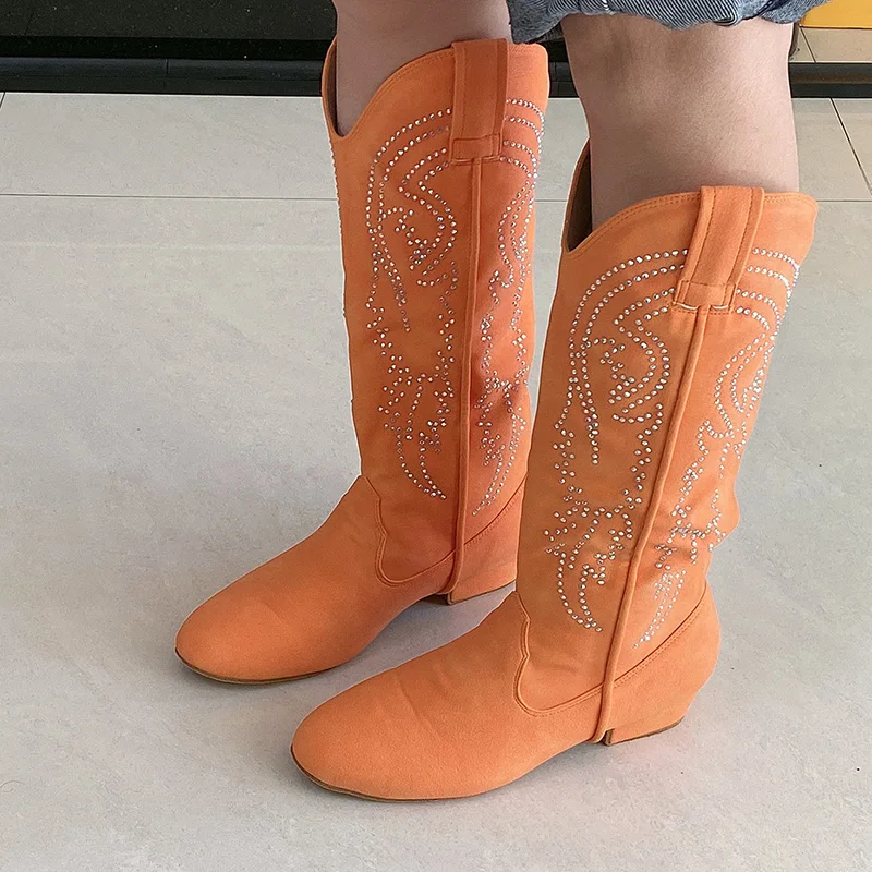 Wedopus Practice OEM Long Dance Boots Grey Rhinestone Soft Salsa Ballroom Party Line Dancing Shoes Boots Suede Leather Sole