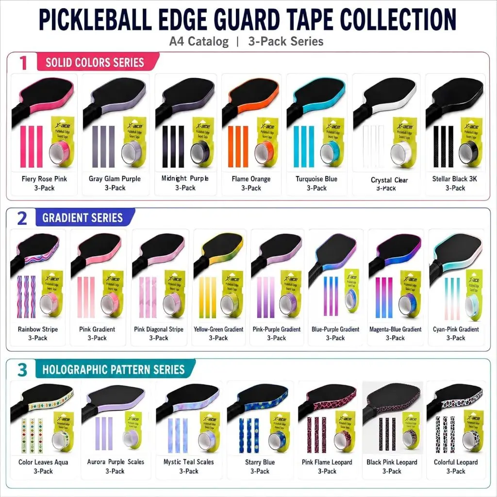 X-ACE 3Pcs Pickleball Edge Guard Tape, TPU Material, 30mm X 750mm, Protect Your Pickleball Paddle from Abrasion and Paint Loss