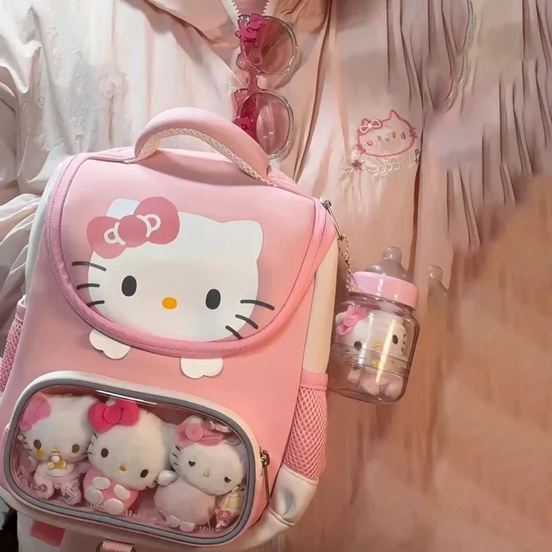 HelloKitty lindo estilo de dibujos animados niños y niñas Campus gran capacidad versátil mochila fresca dulce reducción de carga mochila