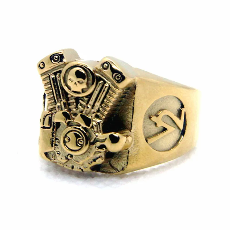 Stainless Steel Motorcycle Biker Ring Willie G Skeleton Motor Engine Ring For Man Woman