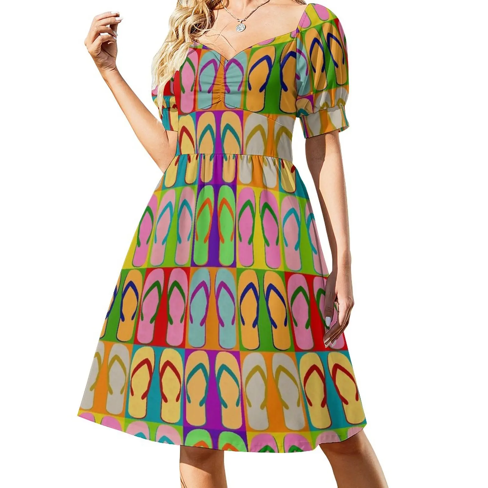 

Summer Pop Art Design Retro Graphic Flip Flop Sandal Shoe Sleeveless Dress Women's skirt dresses summer woman dress