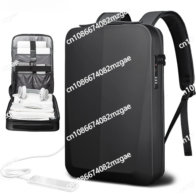 New business backpack men's plastic hard shell computer bag men's backpack waterproof USB backpack