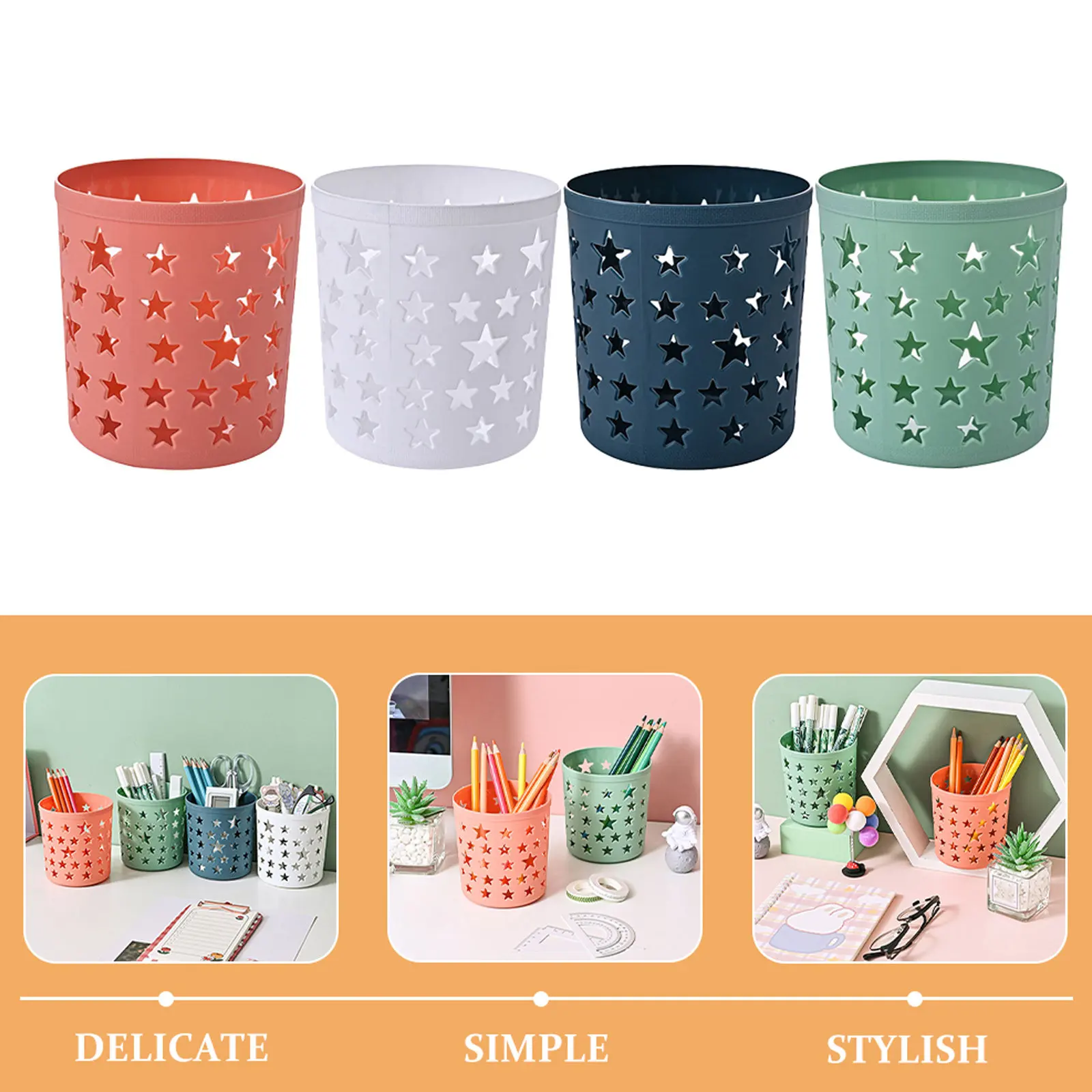 8Pcs Plastic Storage Cylinder Multifunctional Holder Organizer Hollow Pen Holder Pencil Desktop Office - view 6