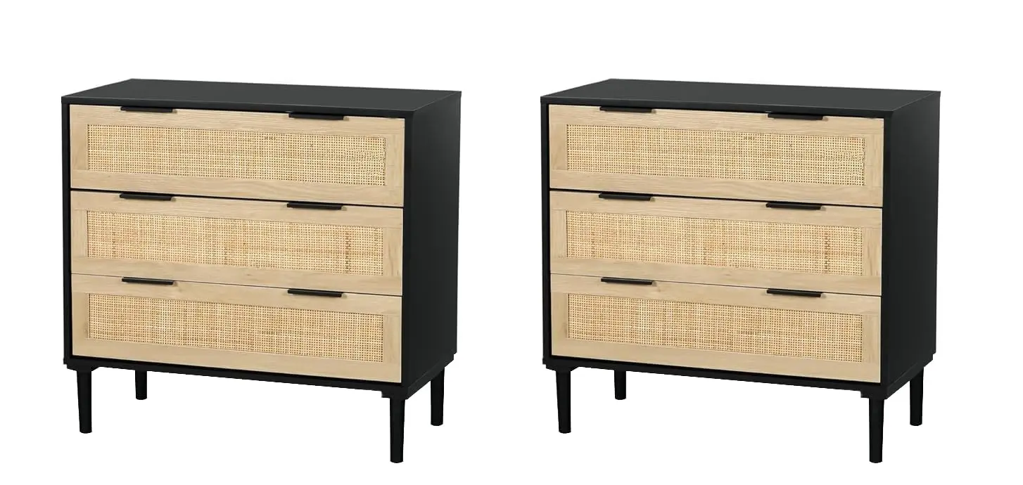 Large Nightstand Set of 2 with Rattan Drawer, Customized
