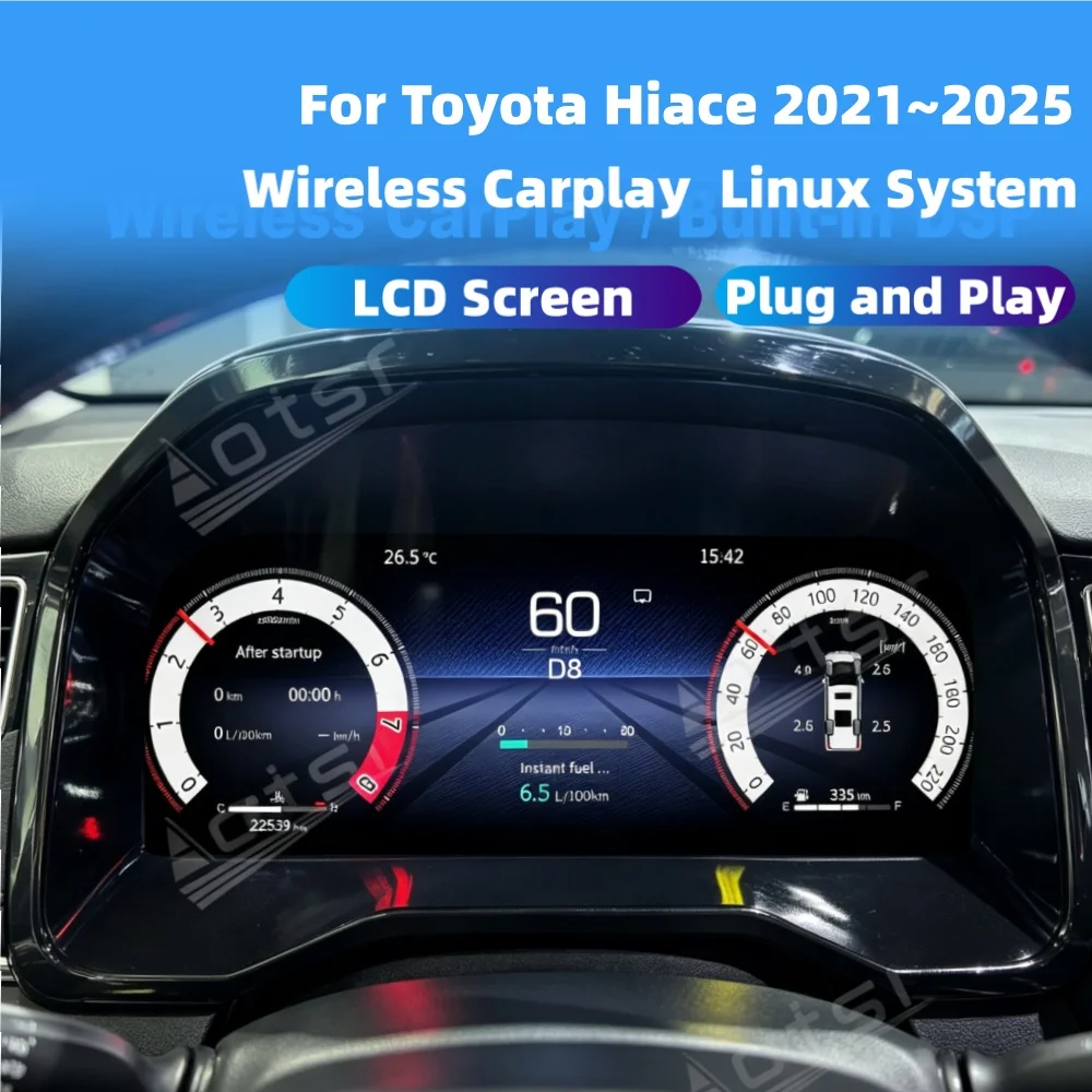 For Toyota Hiace 2021 2022 2023 2024 2025 Speed Meter LCD Cluster Instrument Panel Multimedia Player Dashboard Modification