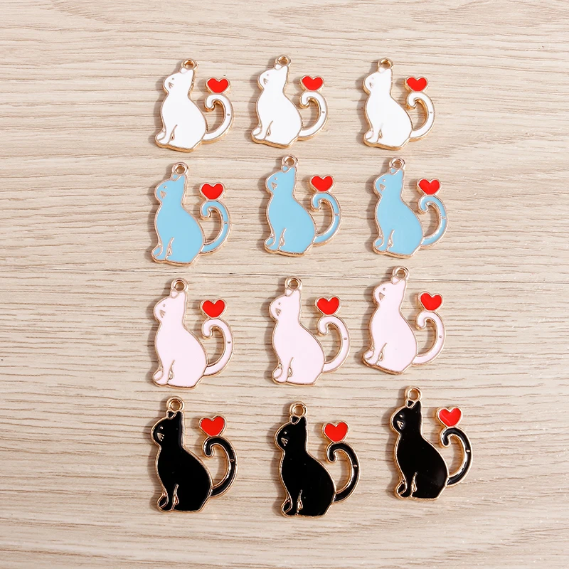 10 Stück 11x11mm Cartoon Emaille Tier Katze Charms für Schmuckherstellung Tropfen Ohrringe Armbänder Anhänger Halskette DIY Bastelbedarf – Detail 8