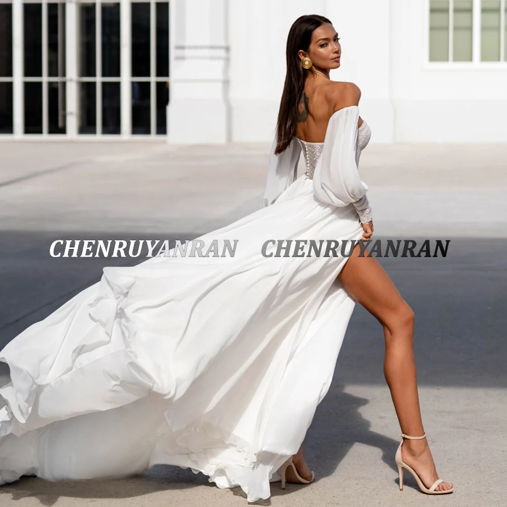 Chiffon Wedding Party Gowns 2022 Sweetheart Off-The-Shoulder Long Wedding Dresses For Women Lace Sexy Elegant vestido de novia