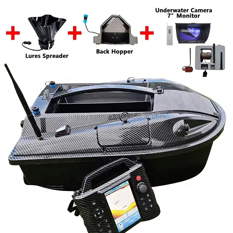 

Carp Fishing Bait Boat with Underwater Camera 7' Sonar GPS ABS Hull RC Fishing Drone 2 X 15.6Ah Battery for Angling