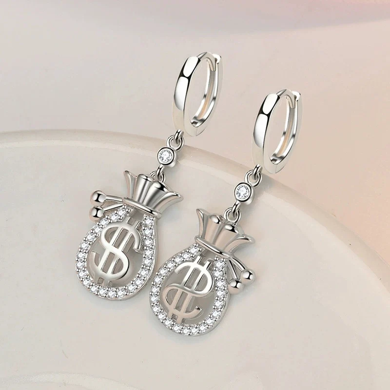 Fashionable and High-end Money Bag Earrings Full Zircon Ear Buckle For Women Unique Blessings Earring Jewelry KOFSAC
