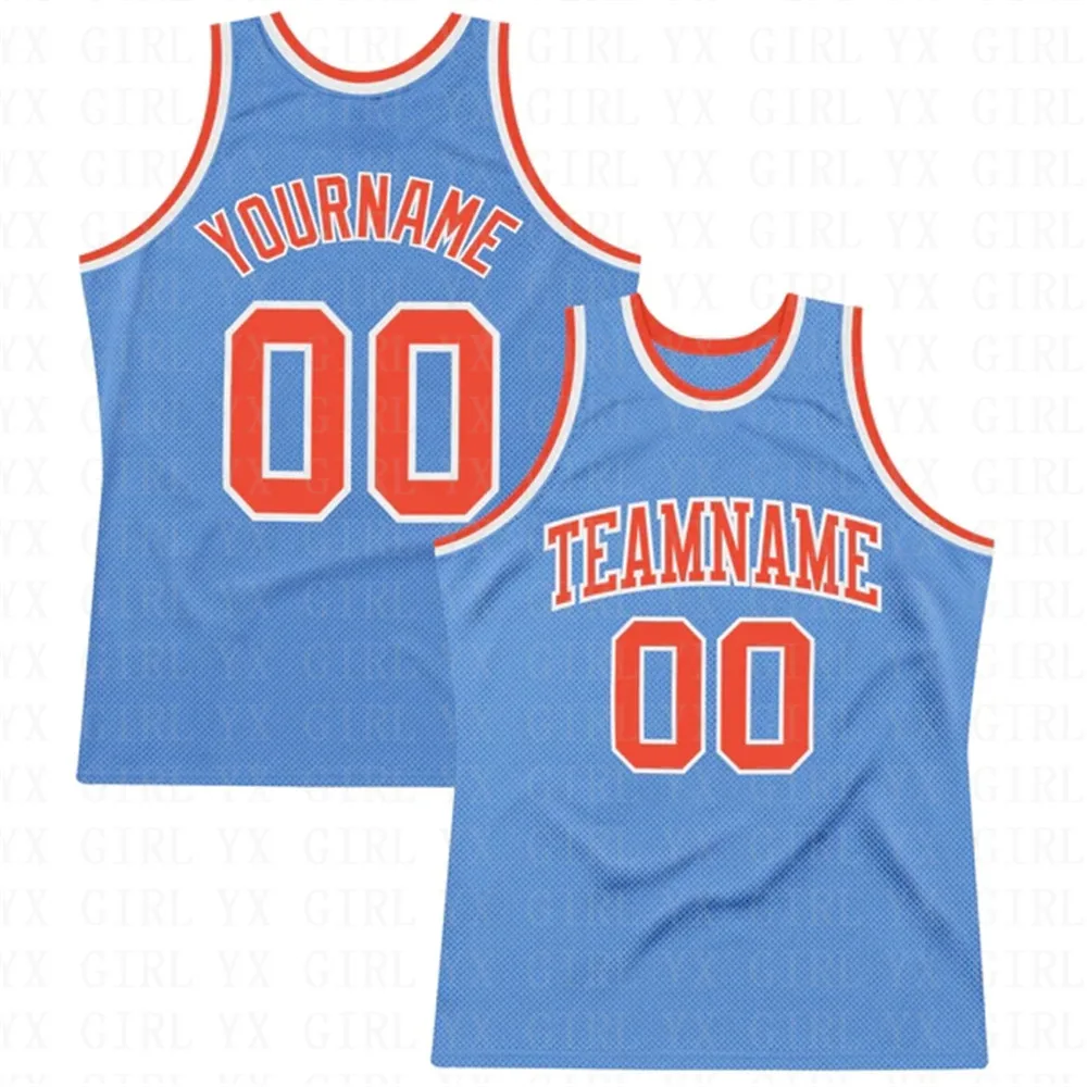 

Custom Light Blue Orange-White Authentic Throwback Basketball Jersey Tank Tops for Men Jersey Personlized Sew Team Unisex Top