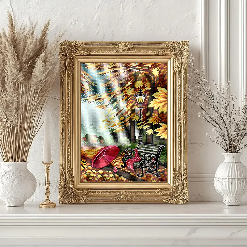 

Soulgift New Pre-Printed Cross Stitch Kit, Stamped 9CT/11CT/14CT/16CT DMC Threads,Easy to Follow - Autumn Leaves