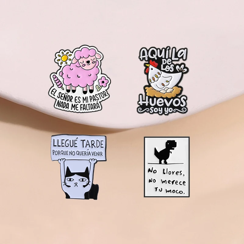 2-13pcs/set Funny Spanish Quote Enamel Pins Cartoon Animal Shepherd Flork Inspirational Saying Brooches Lapel Badge Jewelry Gift