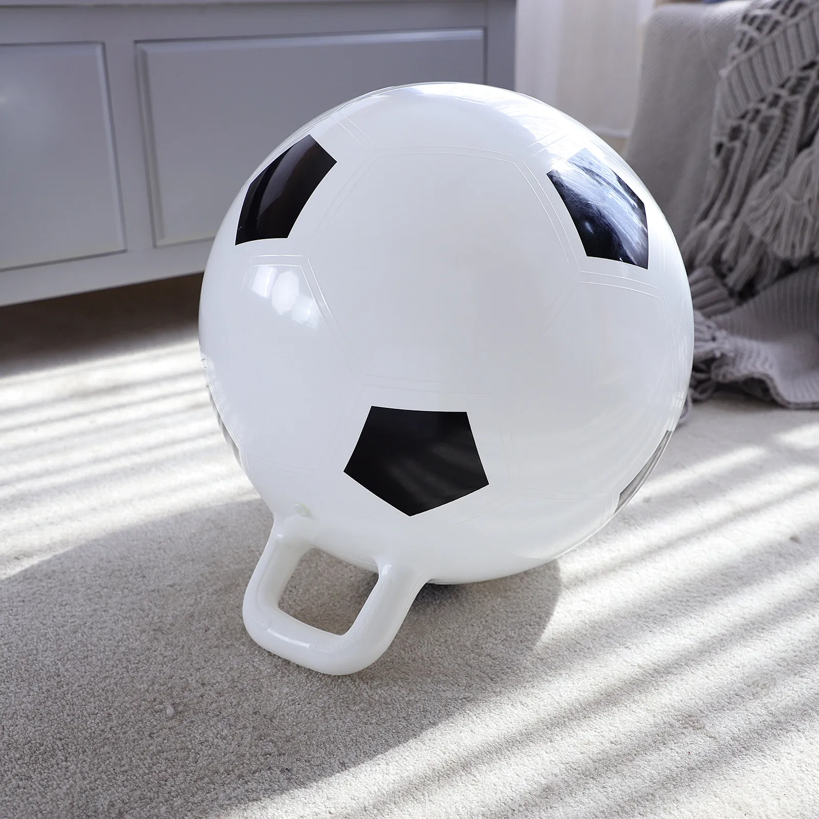 

45Cm Bouncing Ball with Handle for Kids Ages 3-6 Soccer Themed Inflatable Jumping Ball Premium PVC Material Enhances Motor