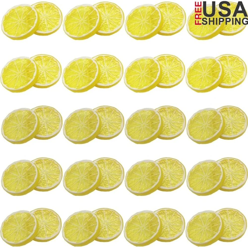 40PCS Lifelike Artificial Lemon Slices Plastic Mini Models Party Kitchen Wedding Decorative Use
