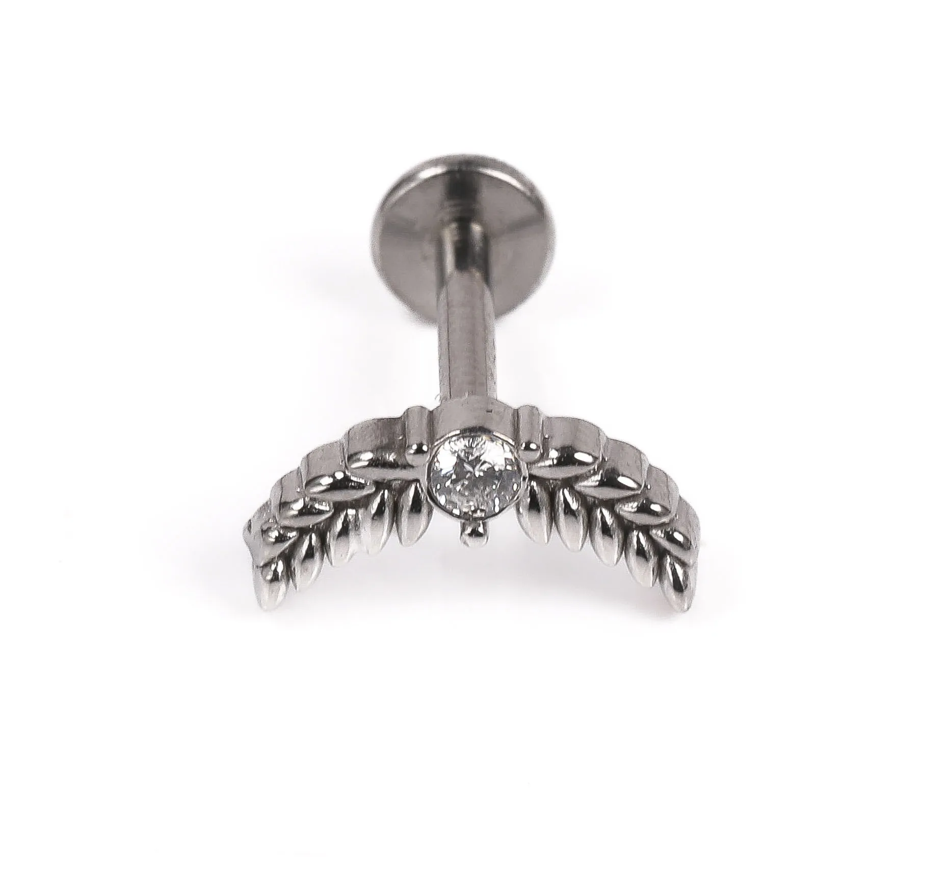 1 Piece of Stainless Steel Personalized Design Wheat Spike Inlaid Zircon Internal Thread Flat-Bottom Lip Stud Lip Ring Ear Bone Stud Body Piercing Jewelry