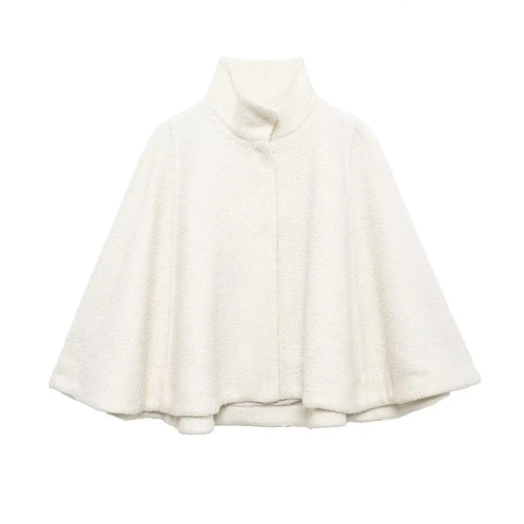

Fashion Wool Blended Cape Jacket Women's Collar Coat European American Style Spring Autumn New Arrival A35839