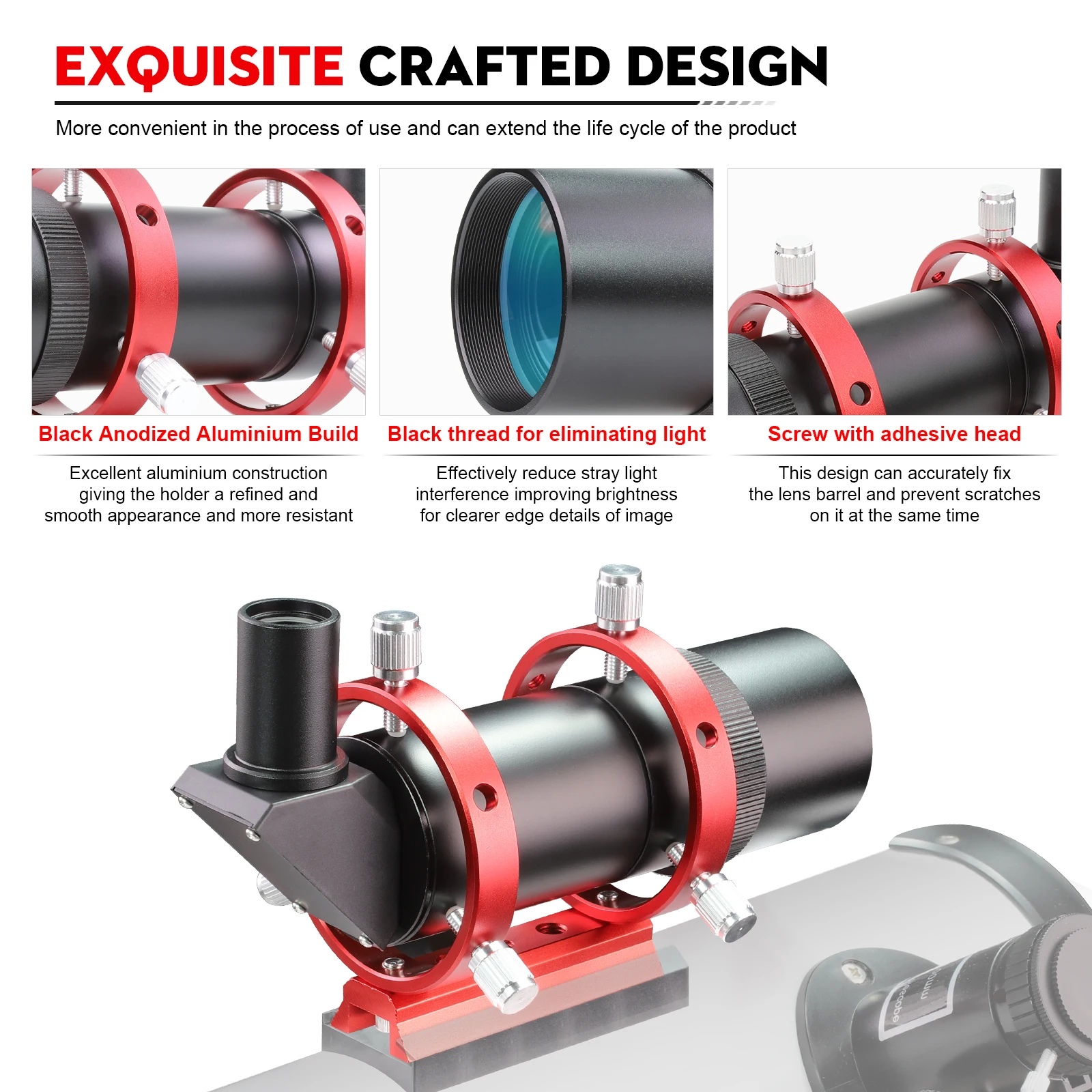 ダティソン望遠鏡アクセサリー 9x50 右角正像ファインダースコープ OTA クランプガイドリング付き クロスヘア付き