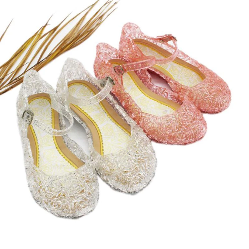 Little Girls High Heels Cosplay Party Wedges Jelly Crystal Sandals Princess Shoes Performance Props