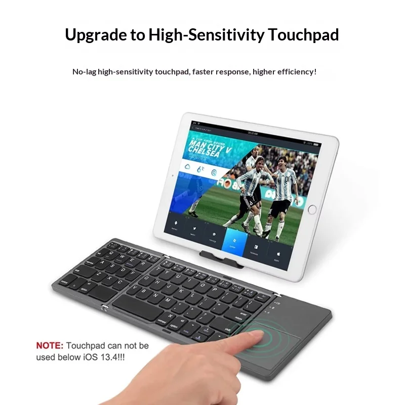 Slim Tri Folding Ultra Wireless Bluetooth Keyboard With Touchpad Scissor Switch Mute Keys Portable For Pad Business Office Work