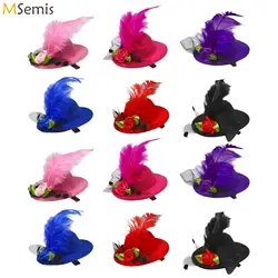 12pcs Tea Party Hats Fascinator Girls Mini Top Hat Fascinator Decorative with Flowers Feather Mesh Hair Barrette Hair Hairpin