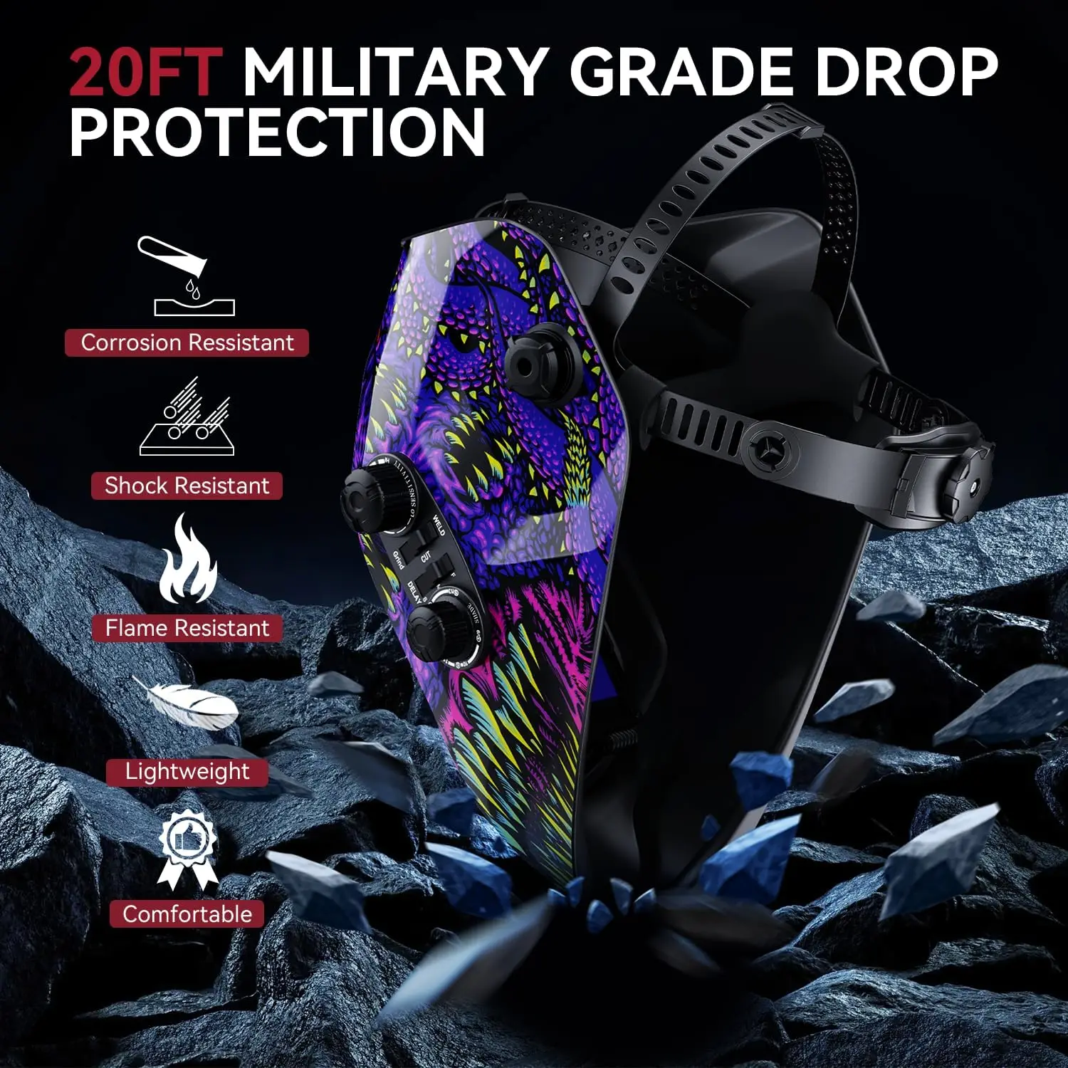 ARCCAPTAIN Auto Darkening Welding Helmet with Large Viewing Screen Solar Powered 4 Arc Sensors Wide Shade
