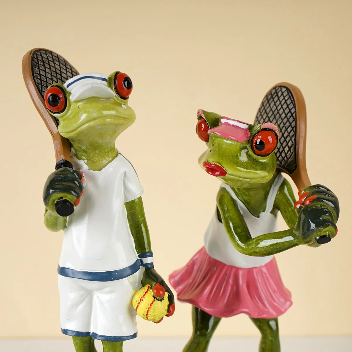 Cute Frog Playing Tennis Police Animal Model Statues 16cm Collectible Figurine Art Ornament Home Living Room Tabletop Decor Item