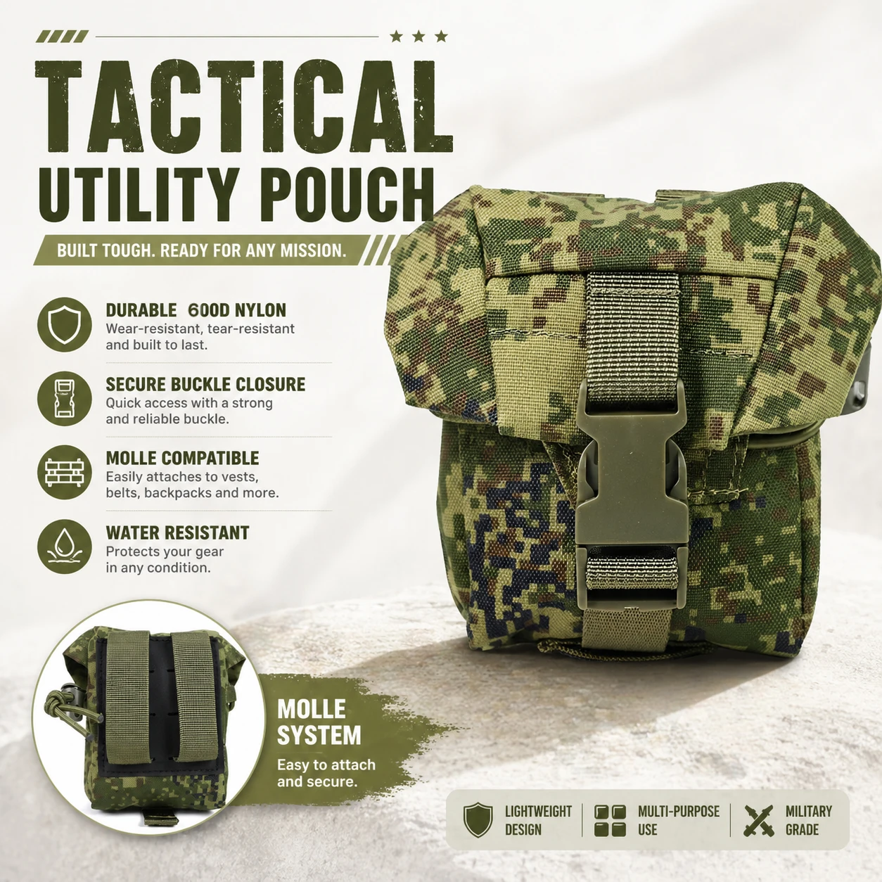 

EMR Camo Tactical MOLLE Pouch 600D Nylon Military Utility Accessory Bag Water-resistant EDC Battery Tool Pouch for Hunting Vest