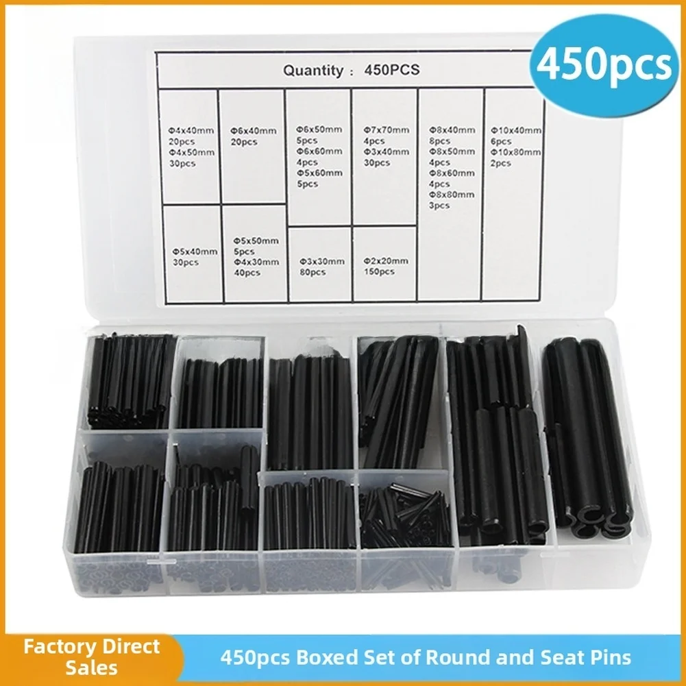 450pcs Black Oxide Steel Hollow Split Pins Set With Plastic Box 18 Compartments For Home Workshop Automotive