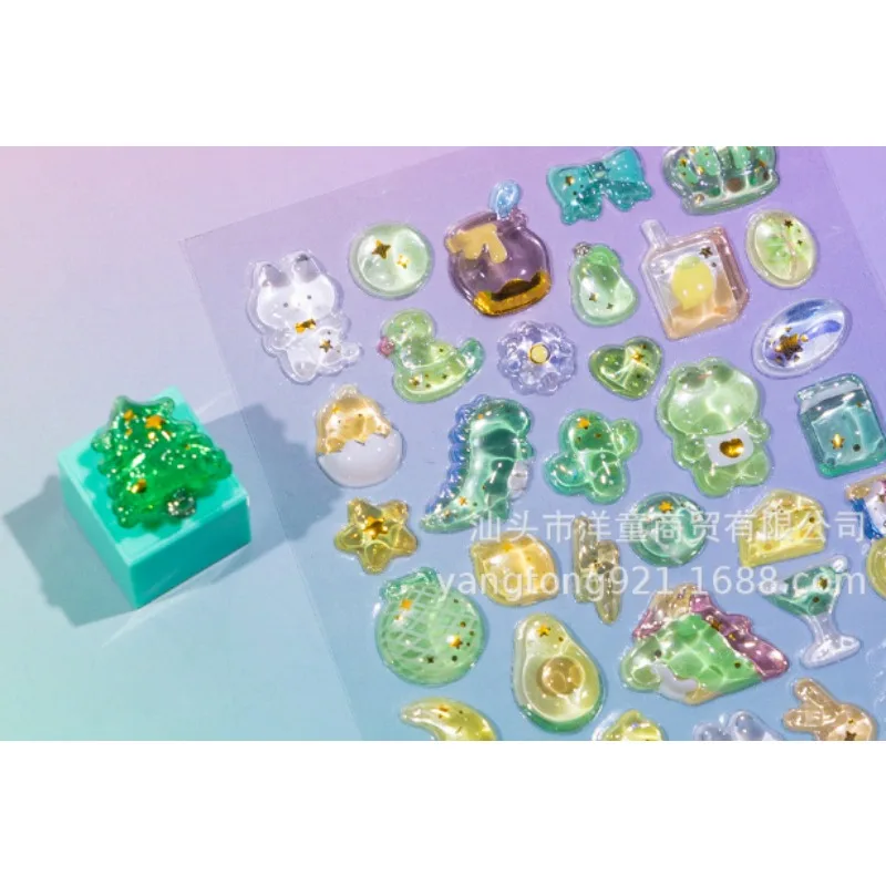 สติกเกอร์เจลลี่ 3 มิติ สีชมพูและสีม่วง ลายการ์ตูนน่ารัก สไตล์คาวาอี้ สำหรับเด็ก ตกแต่งสมุดภาพ ของเล่นคลาสสิก ของขวัญ