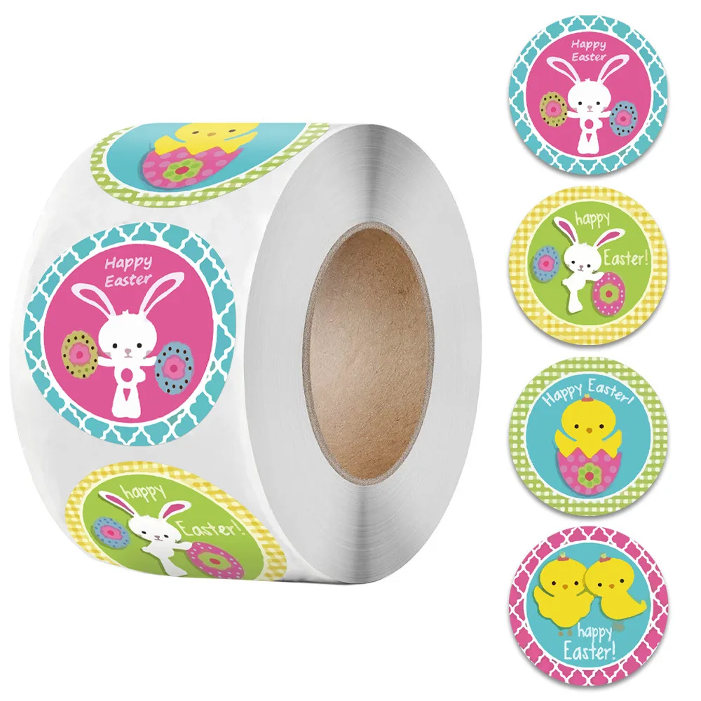 50-500Pcs Happy Easter Rabbit Stickers Cute Easter Egg Self Adhesive Sticker Label Easter Party Kids Gifts Bag Box Decor Tags