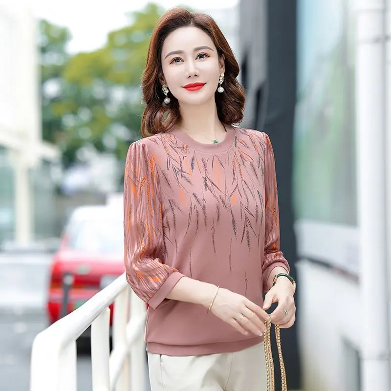 Mom's Seven Quarter Sleeved T-shirt High-end Middle-aged and Elderly Women's Western-style Base Shirt Top