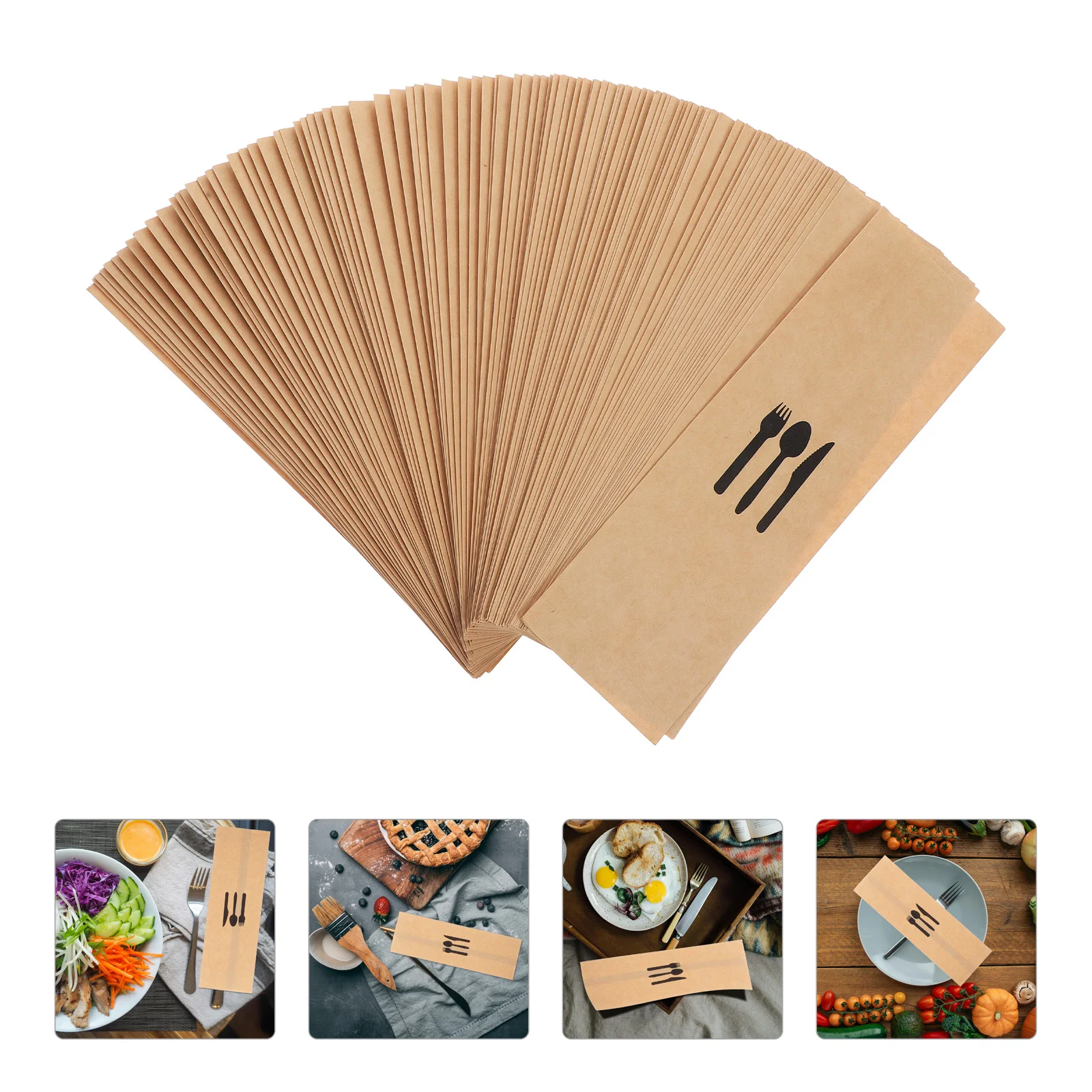 

100 Pcs Kraft Paper Cutlery Set Tableware Bag Fork Cover Dining Decor Covers Festival Utensil Desktop Stand