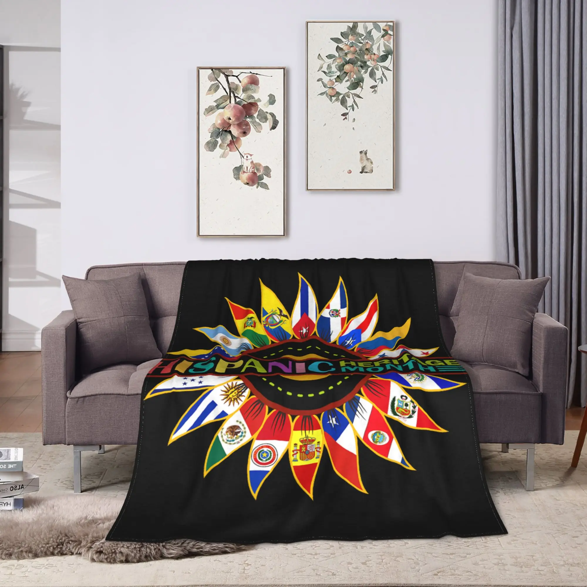 Hispanic Heritage Month Latino Countries Flags Sunflower Warm Soft Blanket  Funny Travel Throw Blanket Bedspread Sofa Bed Cover