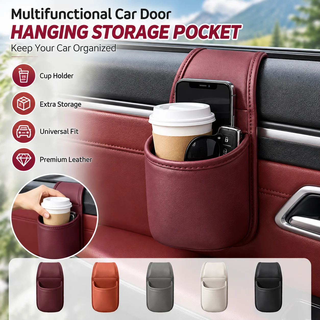 Multifunctional Car Door Hanging Storage Pocket Universal Window Side Storage Bucket Phone Sundries Interior Organizer Accessory