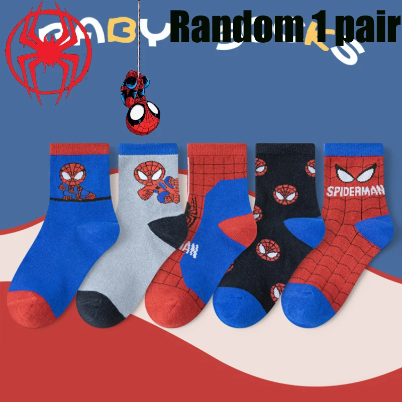 Disney Fashion Trend Random 1 Pair Baby Socks Spidered Man Cartoon Anime Hero Cotton Boys Tube Socks Children Autumn Winter Kids