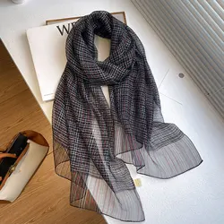 Plaid silk wool scarf women hijab for ladies pashmina shawls and wraps New Foulard Bandana Bufanda Blanket Scarves Wholesale