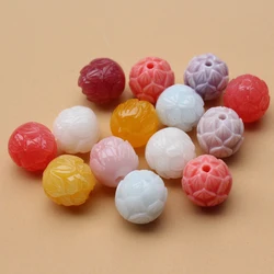 11mm Bead Carved Lotus Beads Artificial Coral Flower Pink Blue Purple for Jewelry Bracelet Necklace making DIY Craft Loose Beads