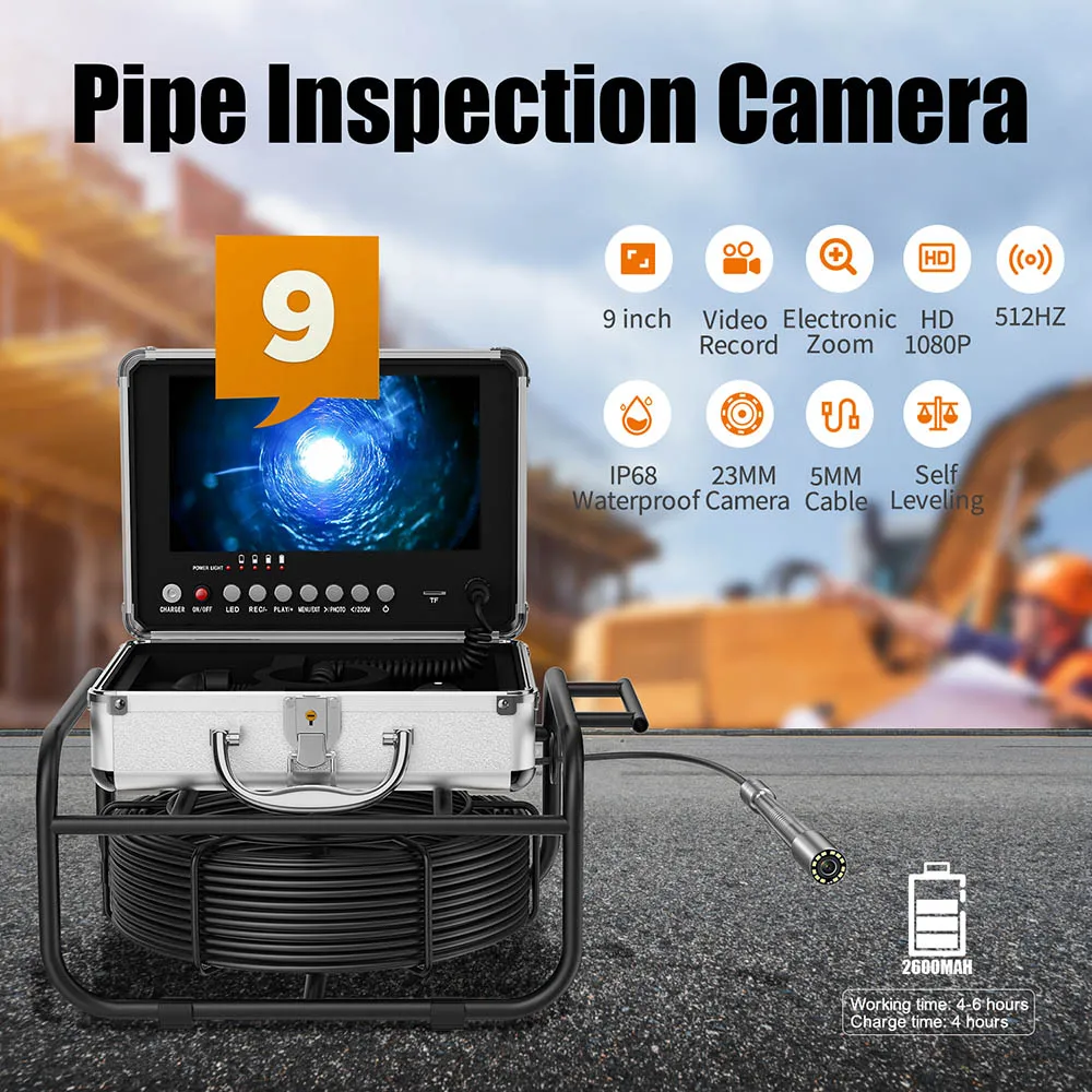 Factory Direct 20M-50M ip68 Sewer Pipe Inspection with 512HZ Pipe Locator Auto Self Leveling DVR Video Endoscope Camera