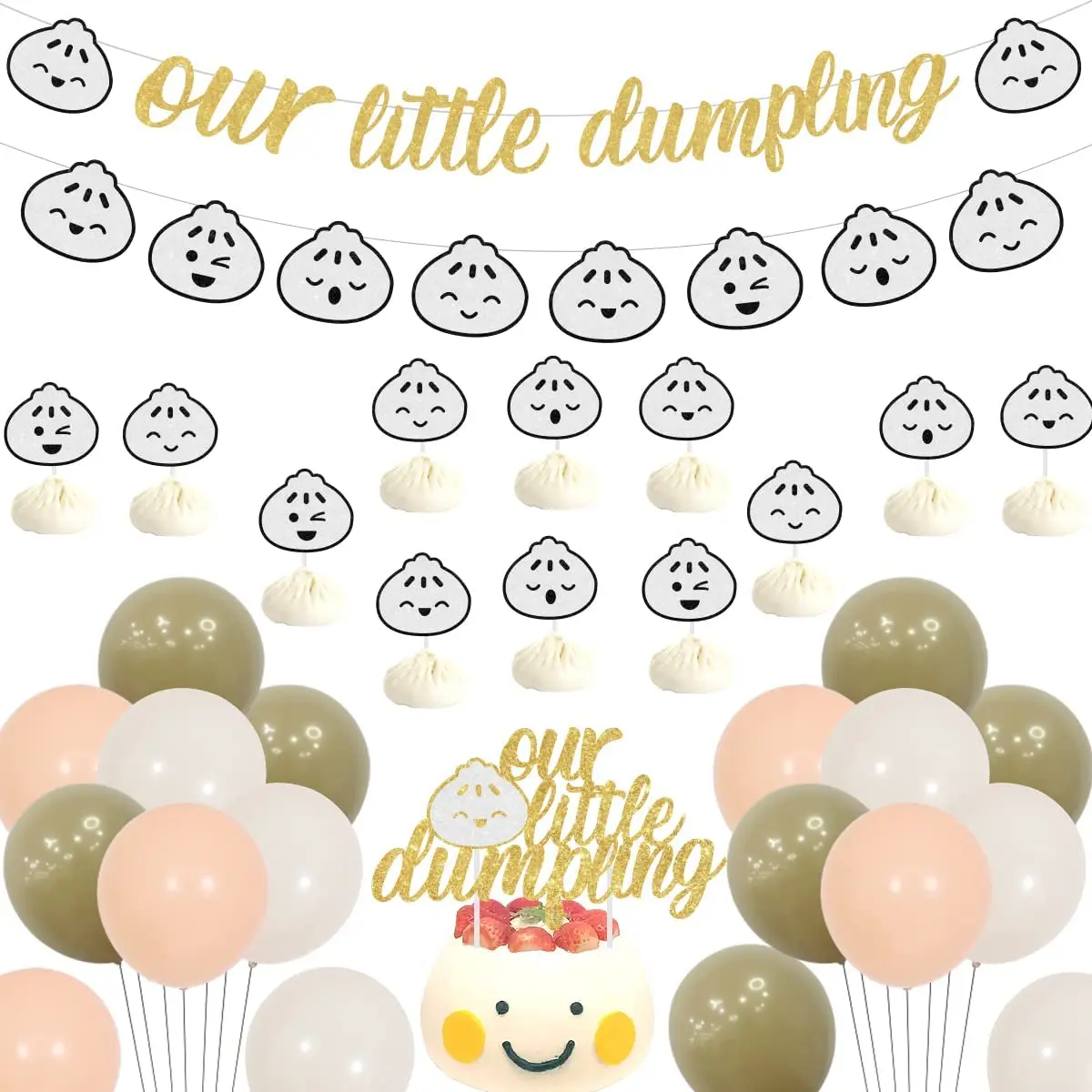 Dumpling Theme Baby Shower Decorations, Our Little Dumpling Banner, Dumplings Garland, Cake Toppers, Balloon for Kids, Birthday