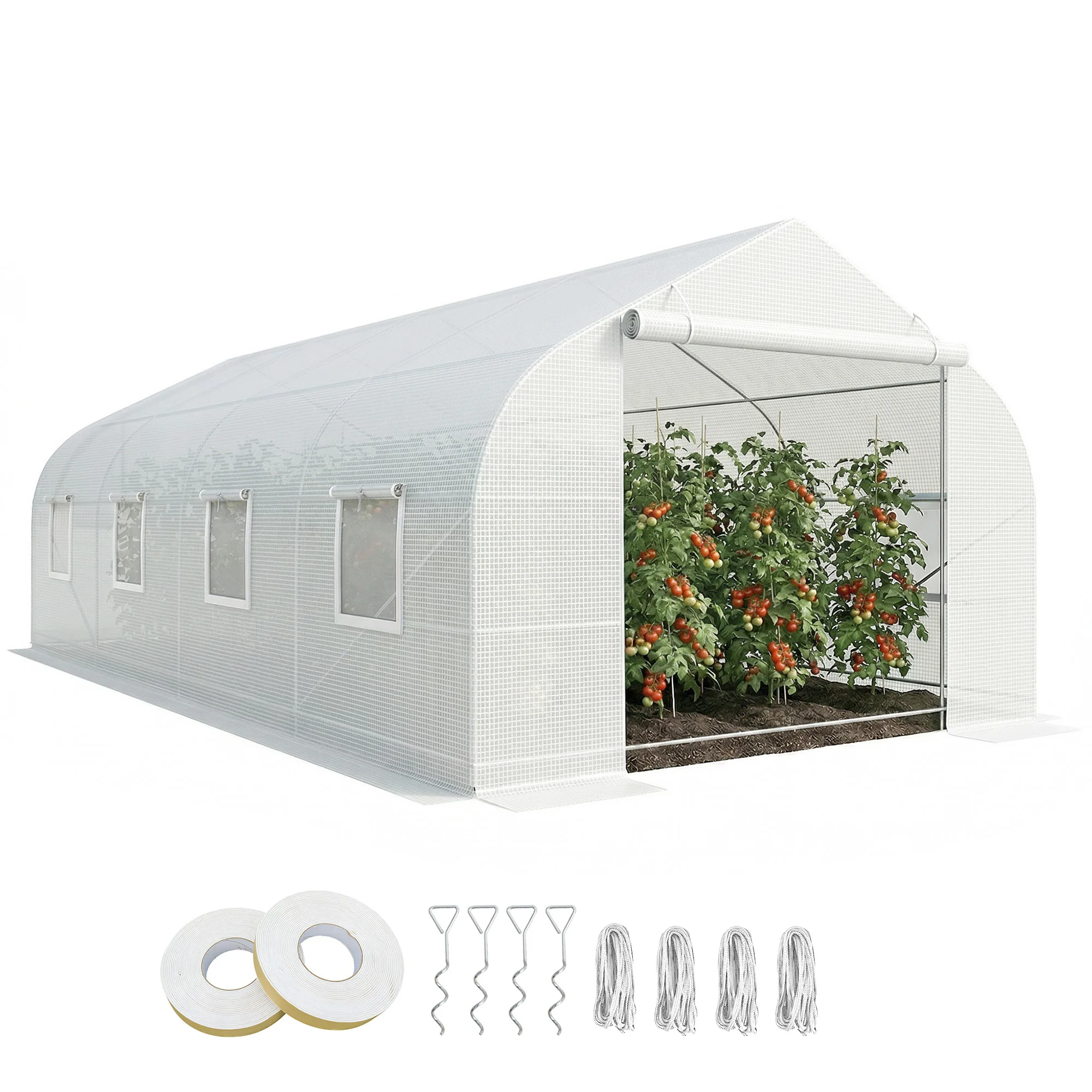 19.5'X10'X7' Walk-In Greenhouse Outdoor Tunnel Greenhouse, White