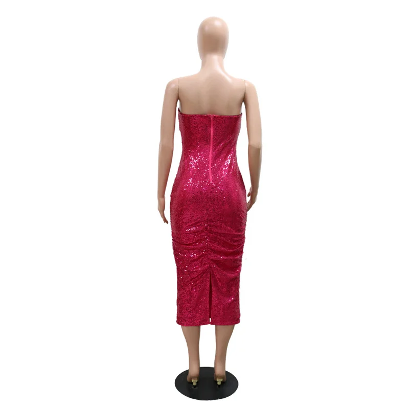 Frauen träger los rücken frei bodycon geraffte Pailletten Midi Party kleid Glitzer schwarz niedrig geschnitten zurück Schlitz sexy Nachtclub langes Kleid