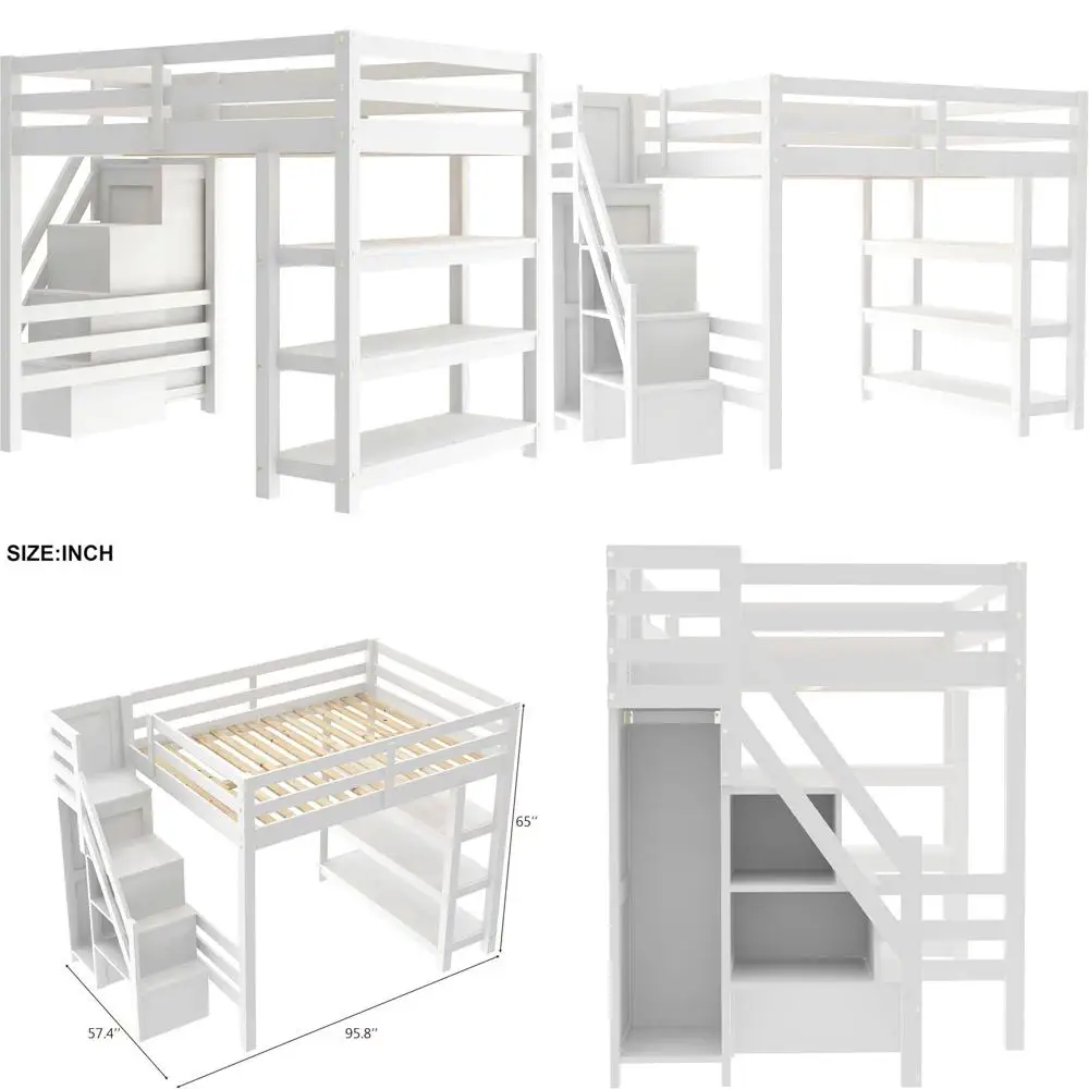 

Полноразмерная кровать-стремянка с полками, из массива дерева, компактный дизайн для детей, подростков и взрослых