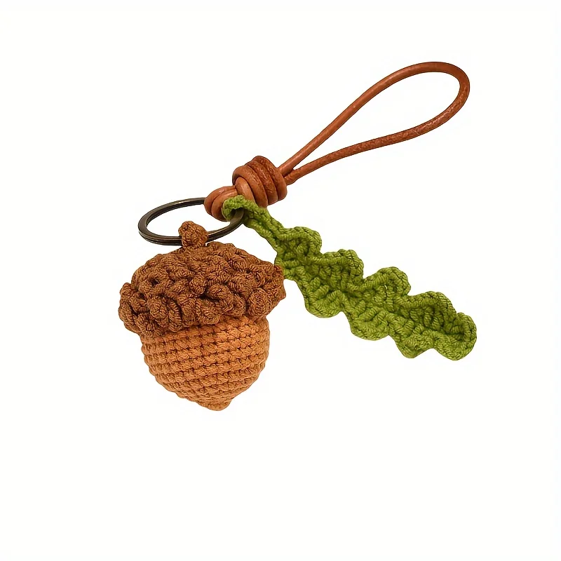 Llavero de bellota hecho a mano | Llavero artesanal con tuerca y hoja de roble de ganchillo, accesorio para llavero textil