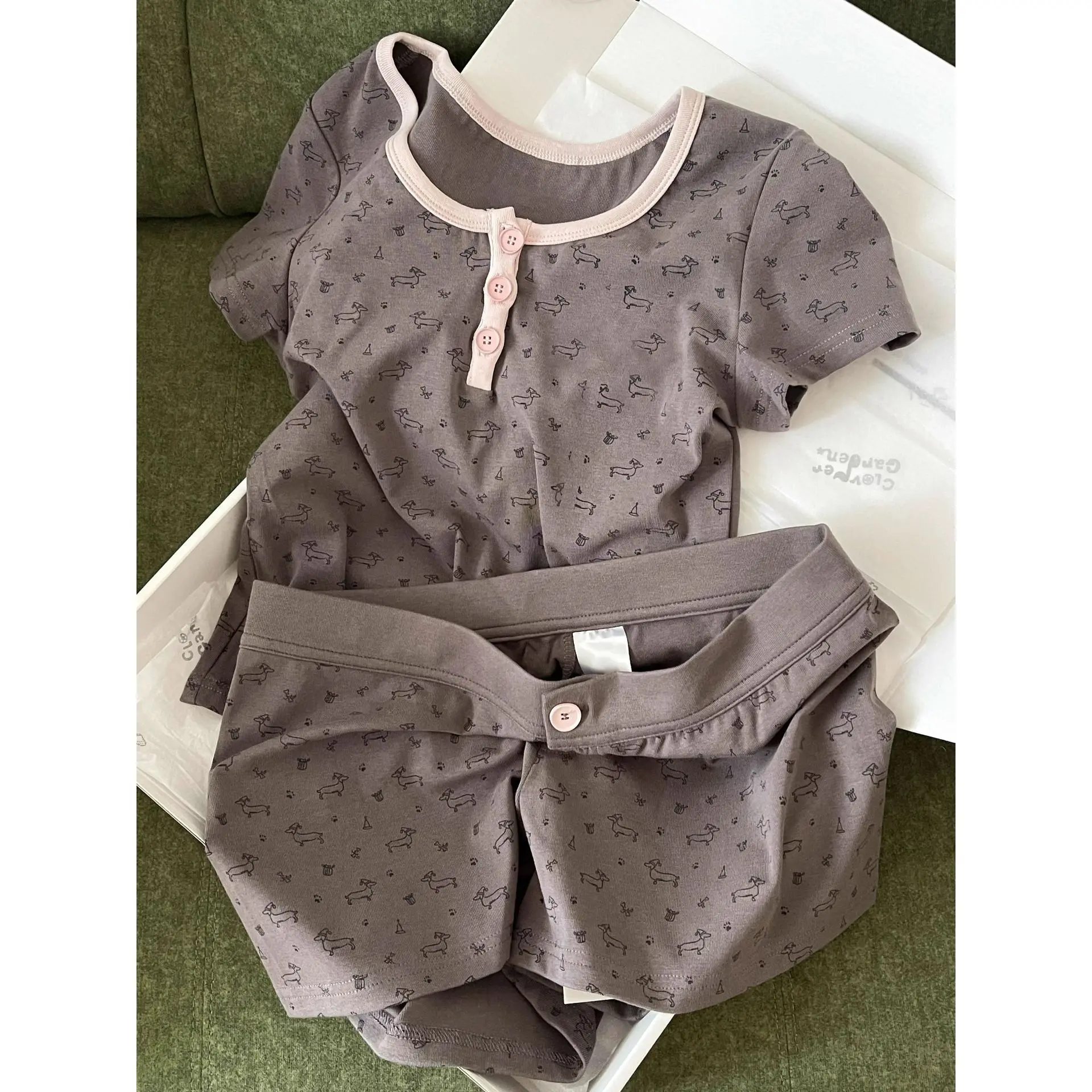 Women's Pajamas, Dog Catton Print Pajamas Suit, Botton Design Suit, 2025