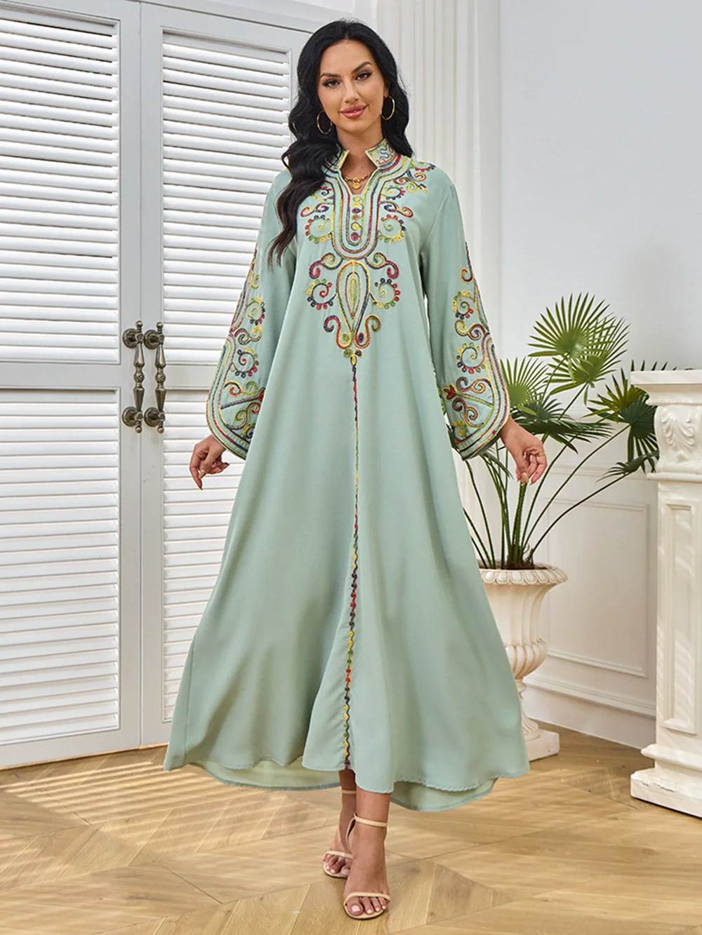 الشرق الأوسط السعودي رداء دبي التجمع السياحي مسلم فاخر موضة حبل التطريز أنيقة فستان بكم طويل عباية